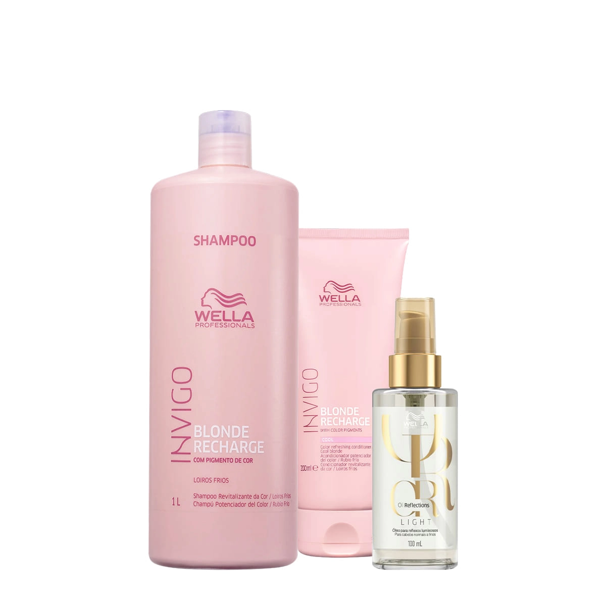 Kit Wella Professionals Invigo Blonde Reflections Shampoo Condicionador Oil Light 100 (3 Produtos)