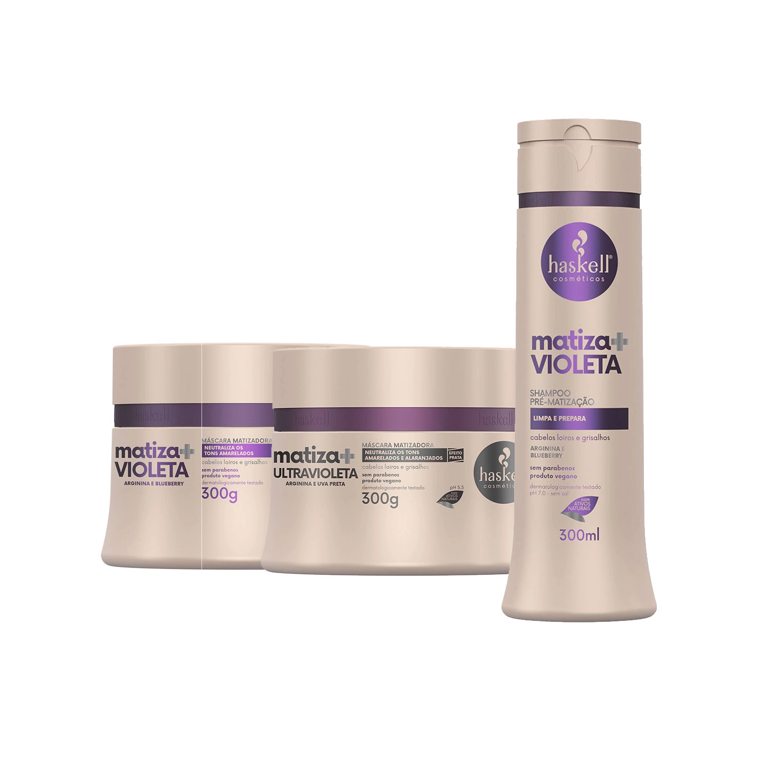 Haskell Matiza Violeta Shampoo 300ml + Máscara Matiza Violeta 300g + Ultravioleta 300g