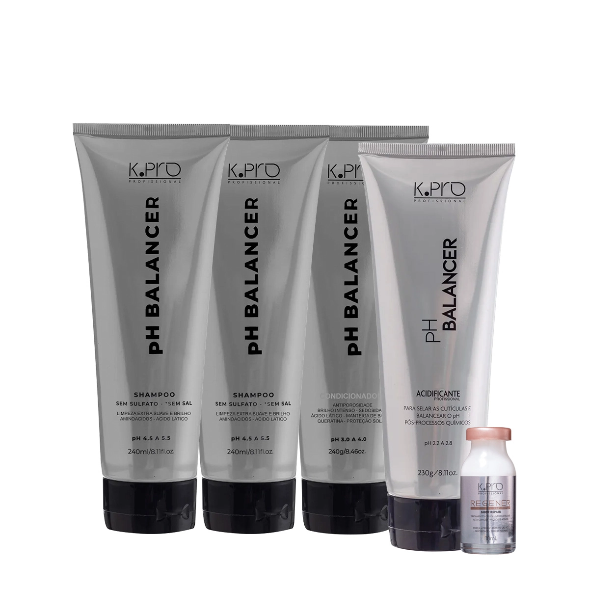 Kit K.Pro PH Balancer Shampoo Extra Acidificante Condicionador E Regenér Ampola (5 Produtos)