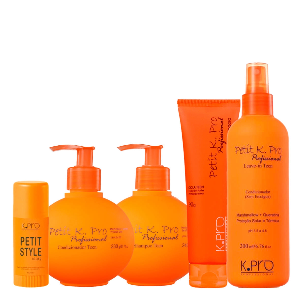 Kit K.Pro Profissional Petit Kids Shampoo Condicionador Leave-in Pomada Cera (5 Produtos)