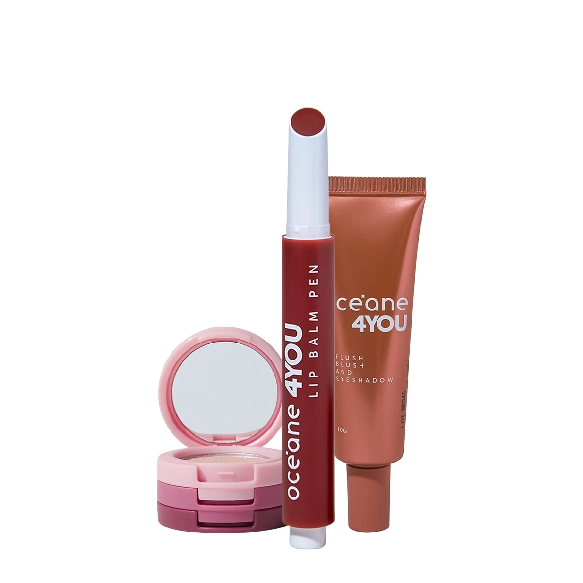 Kit Océane 4you Sombra Rose Sparkle Lip Balm Berry E Flush Bright Cherry (3 Produtos)