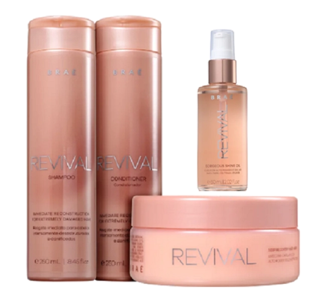 Kit Braé Revival Shampoo Condicionador Máscara E Shine Oil 250ml 200g 60ml