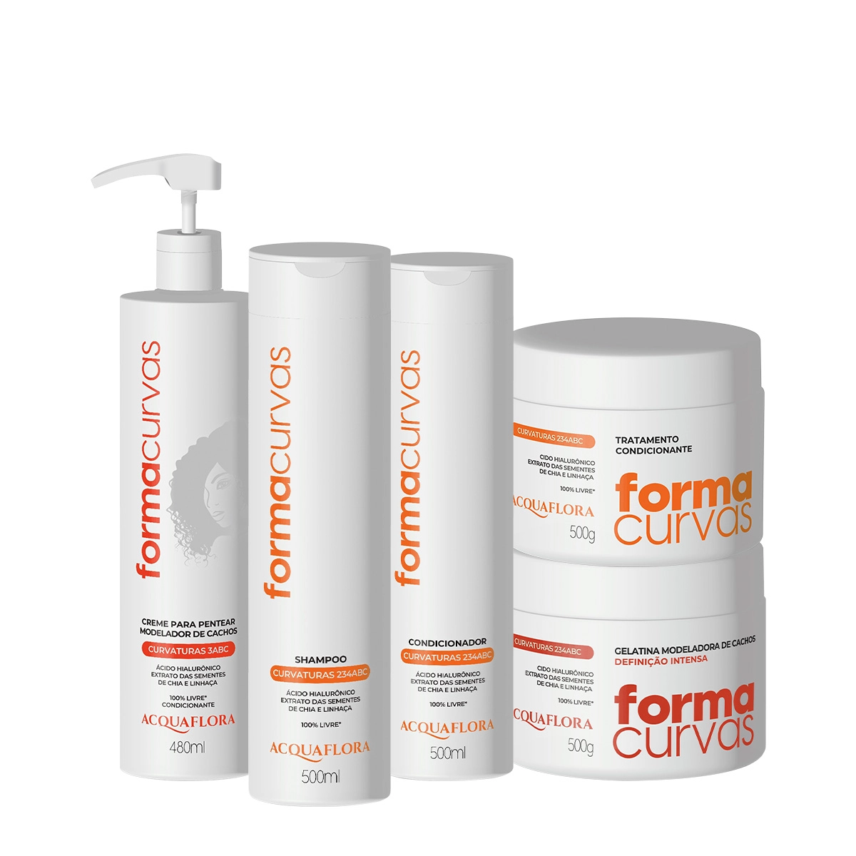 Kit Acquaflora Forma Curvas Shampoo Condicionador Tratamento Condicionante Creme De Pentear Cachos E Gelatina Intensa (5