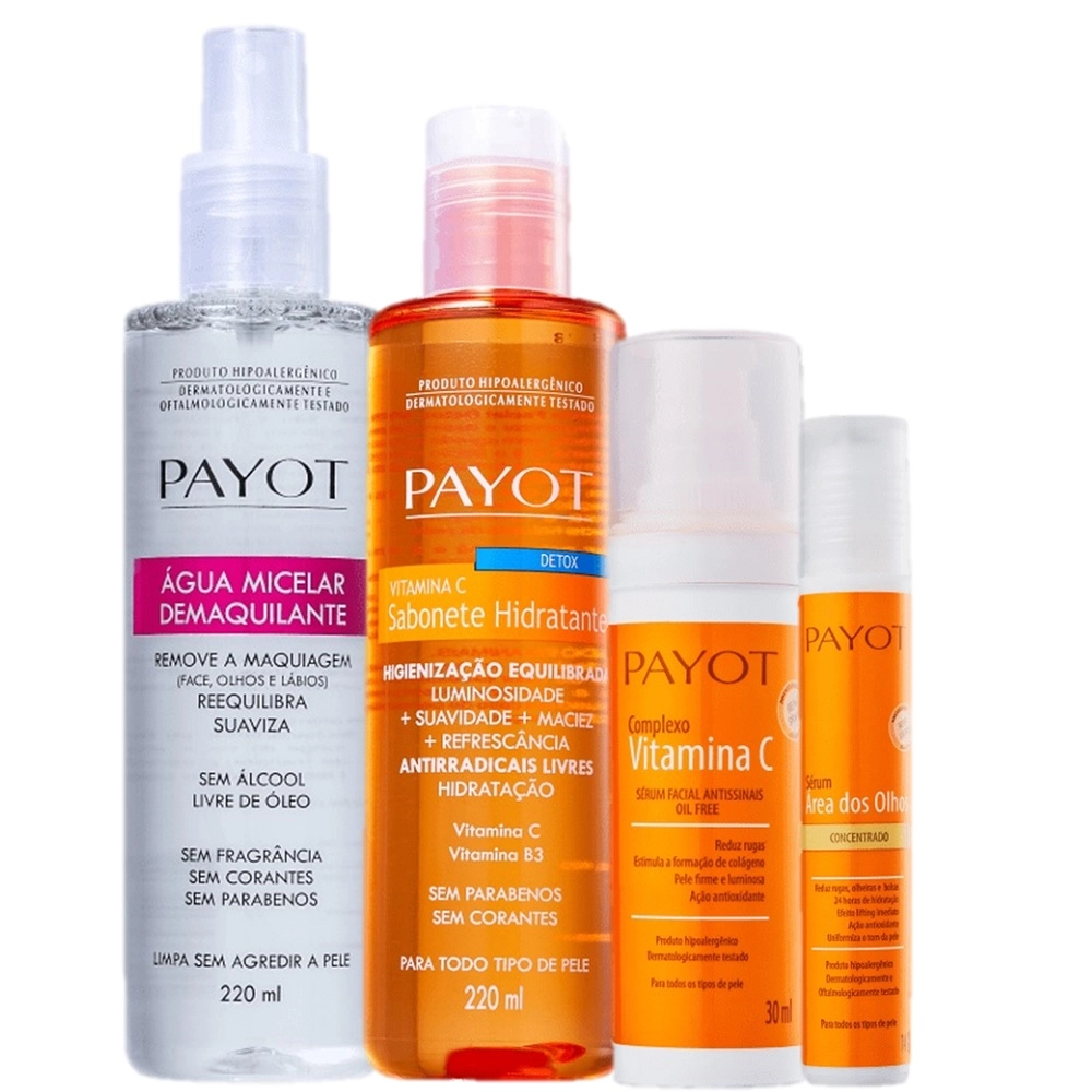 Produto Kit_Payot_Vitamina_C_Hidratacao_e_Limpeza_Facial_Sabonete_Liquido_Serum_Para_Olhos_Anti-Idade_Demaquilante_Evas_1