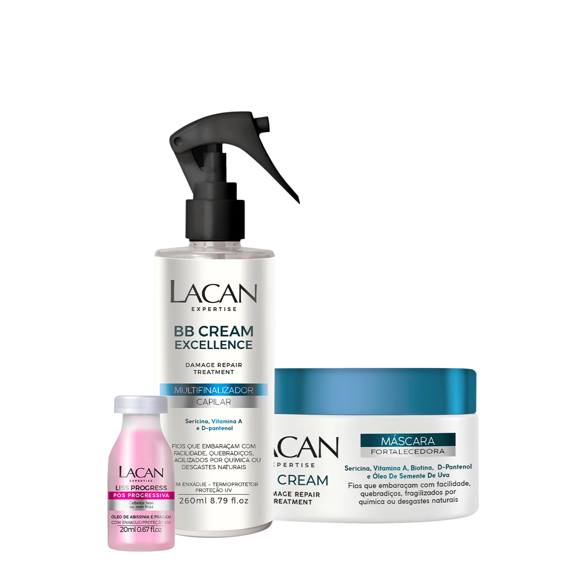 Produto Kit_Lacan_Multifinalizador_Capilar_BB_Cream_Leave-in_Mascara_e_Ampola_Pos_Progressiva_Evas_1