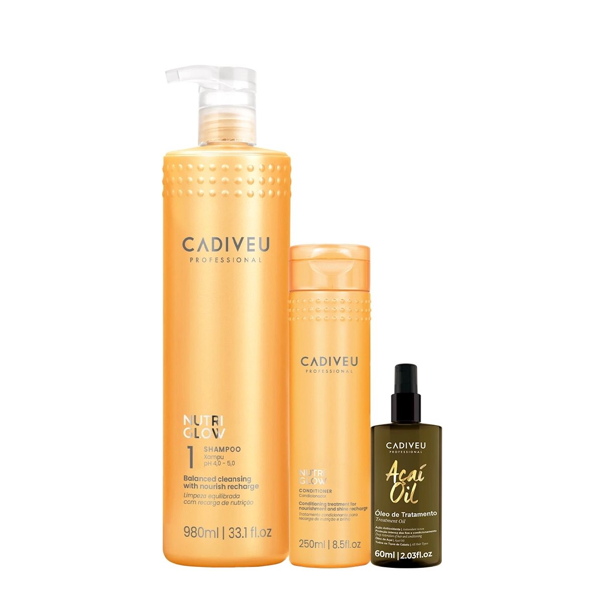 Kit Cadiveu Professional Nutri Glow Shampoo G Condicionador E Açaí Oil (3 Produtos)