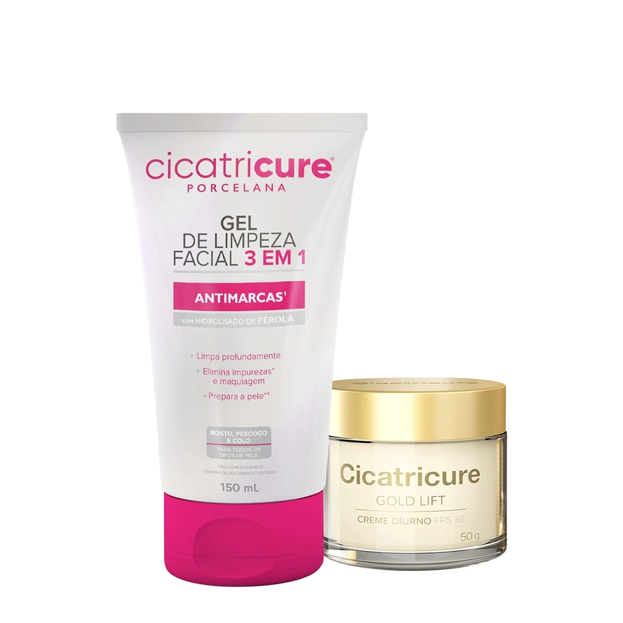 Kit Cicatricure Porcelana 3 Em 1 Gold Lift Diurno Gel Creme (2 Produtos)
