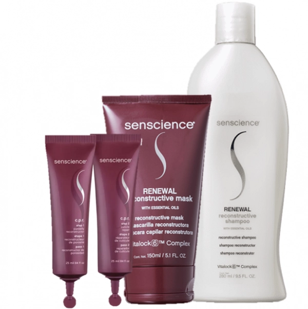 Senscience Renewal Shampoo 280ml Renewal Mask 150ml E CPR Tratamento Reconstrutor 2x25ml