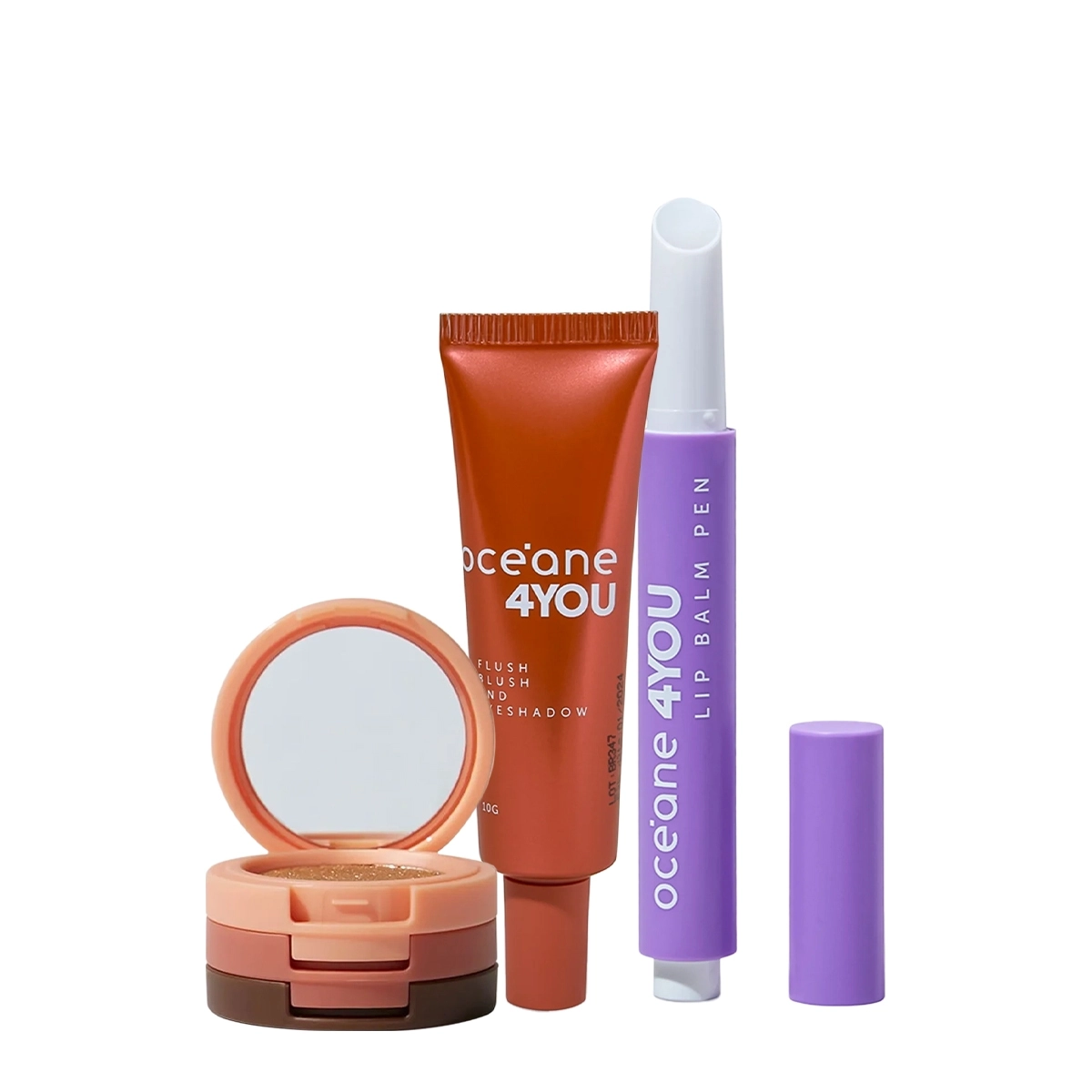 Kit Océane 4you Trio De Sombras Cooper Shine Hidratante Labial Clear E Blush Líquido Laranja (3 Produtos)