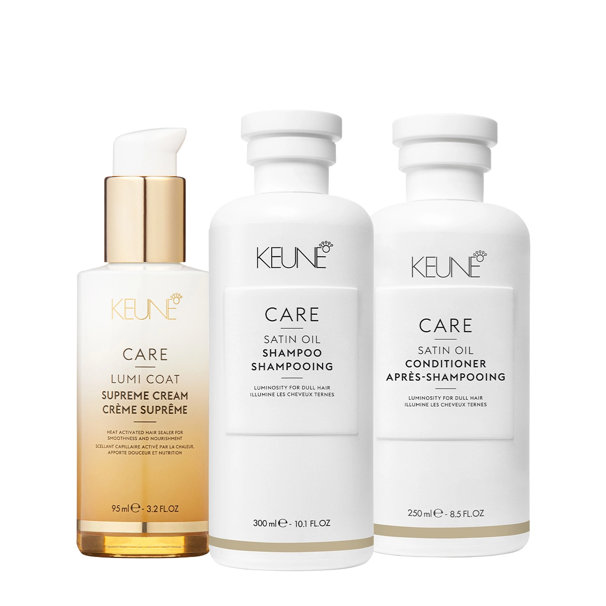 Kit Keune Care Satin Oil Shampoo Condicionador E Lumi Coat Supreme Cream (3 Produtos)