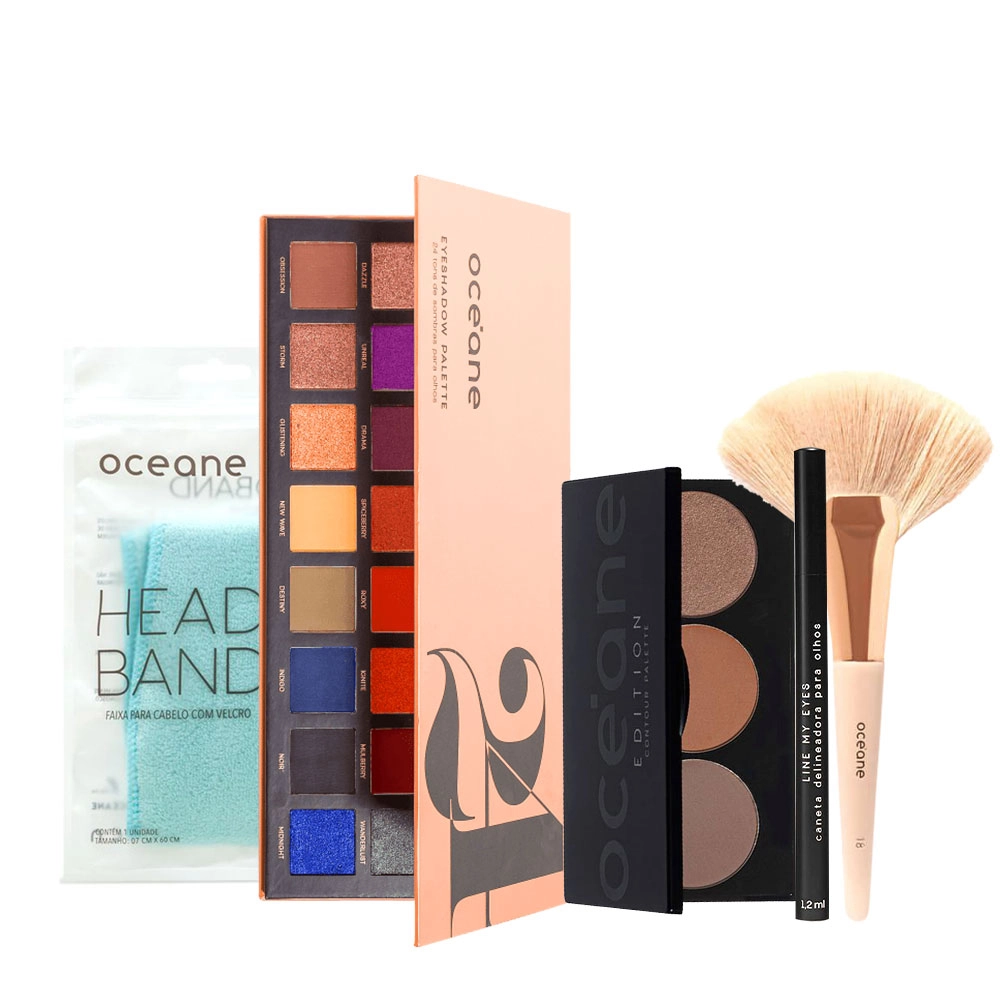 Produto Kit_Oceane_Eyeshadow_Palette_24_Contorno_Delineador_Faixa_e_Pincel_Evas_1