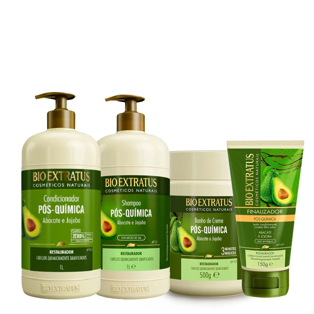 Kit Bio Extratus Pós-Química Shampoo Condicionador Banho De Creme E Finalizador (4 Produtos)