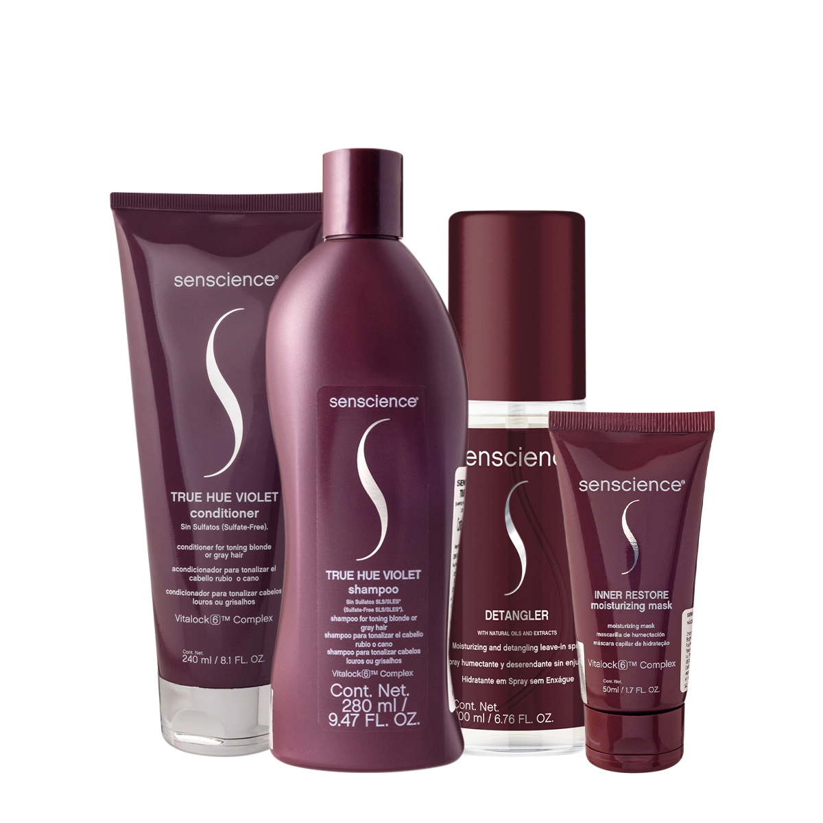 Kit Senscience True Hue Violet Shampoo Condicionador Máscara Leave-in (4 Produtos)