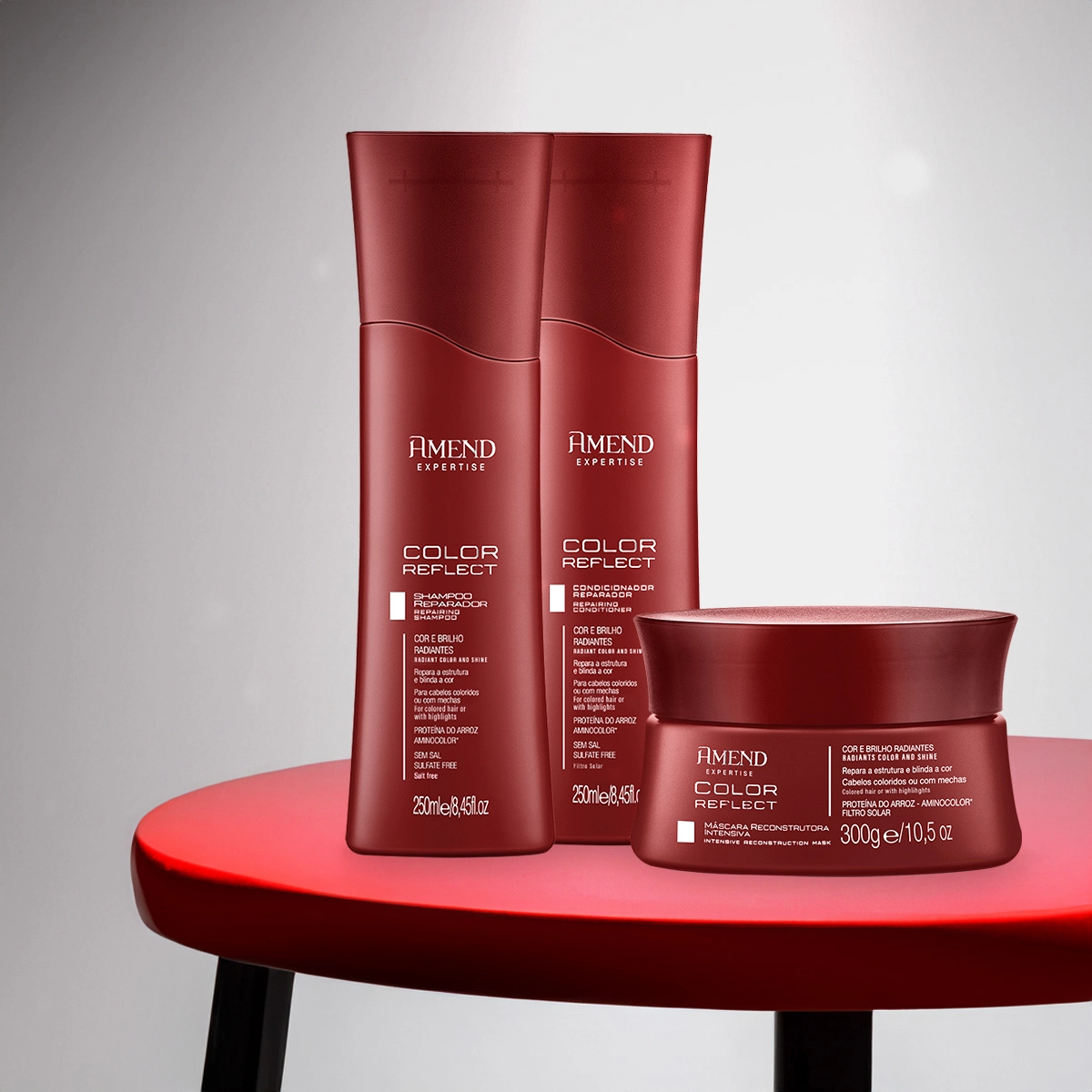 Produto Kit_Amend_Color_Reflect_Reconstrutor_Shampoo_Condicionador_Mascara_Fluido_Antiumidade_Evas_3