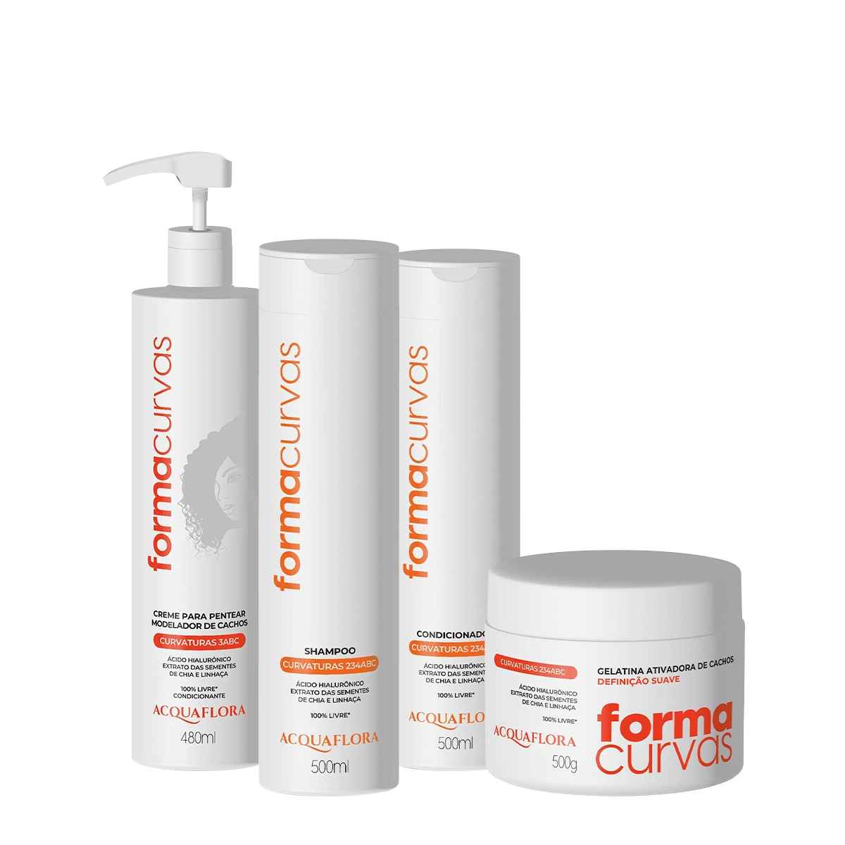 Kit Acquaflora Forma Curvas Duo Creme De Pentear Cachos E Gelatina Suave (4 Produtos)