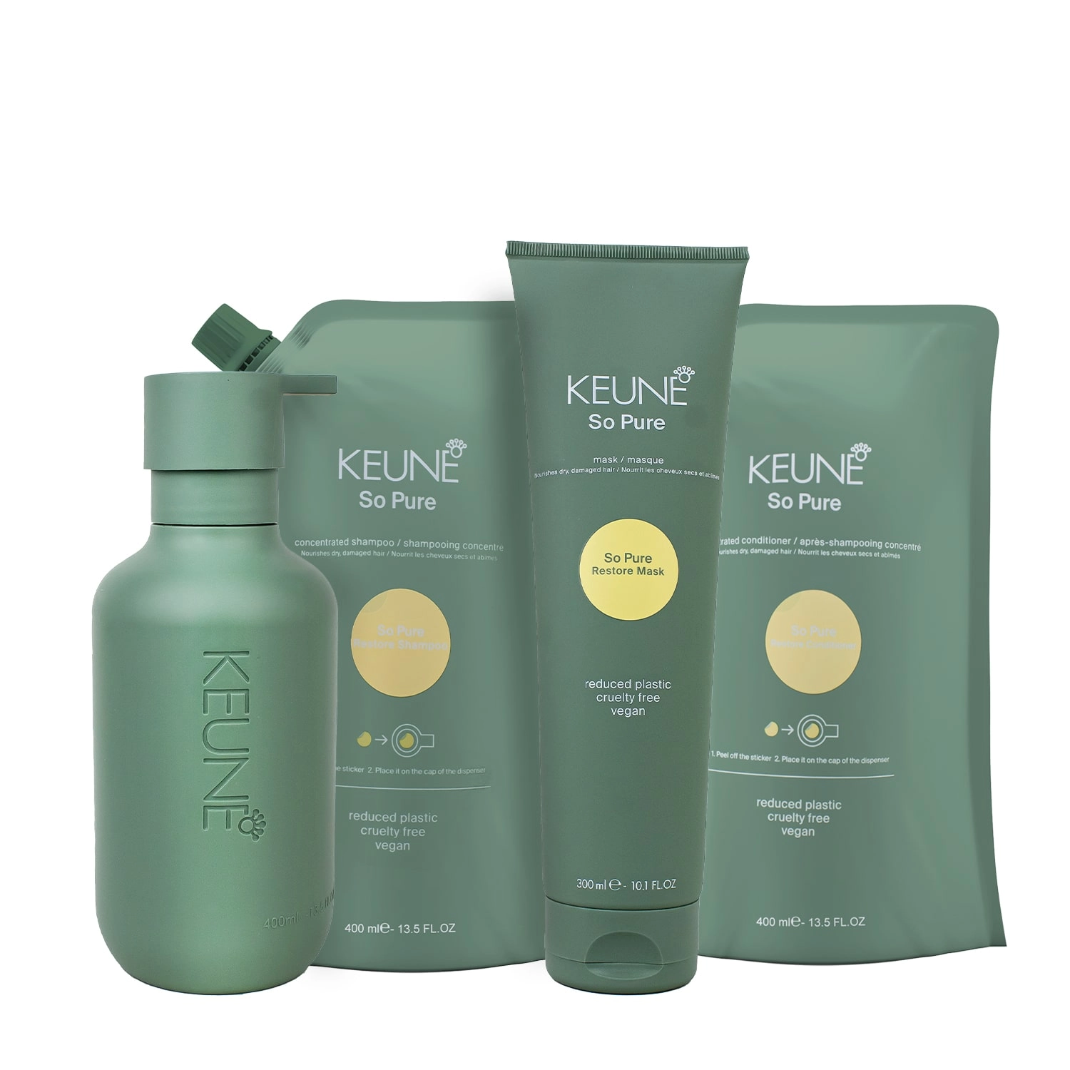 Kit Keune So Pure Restore Home Care Refil E Dispenser Frasco (4 Produtos)