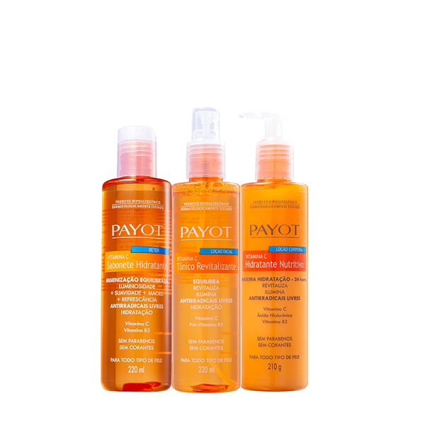 Kit Payot Complexo Vitamina C Sabonete Liquido Tônico Facial 220ml E Loção Hidratante Corporal 210g