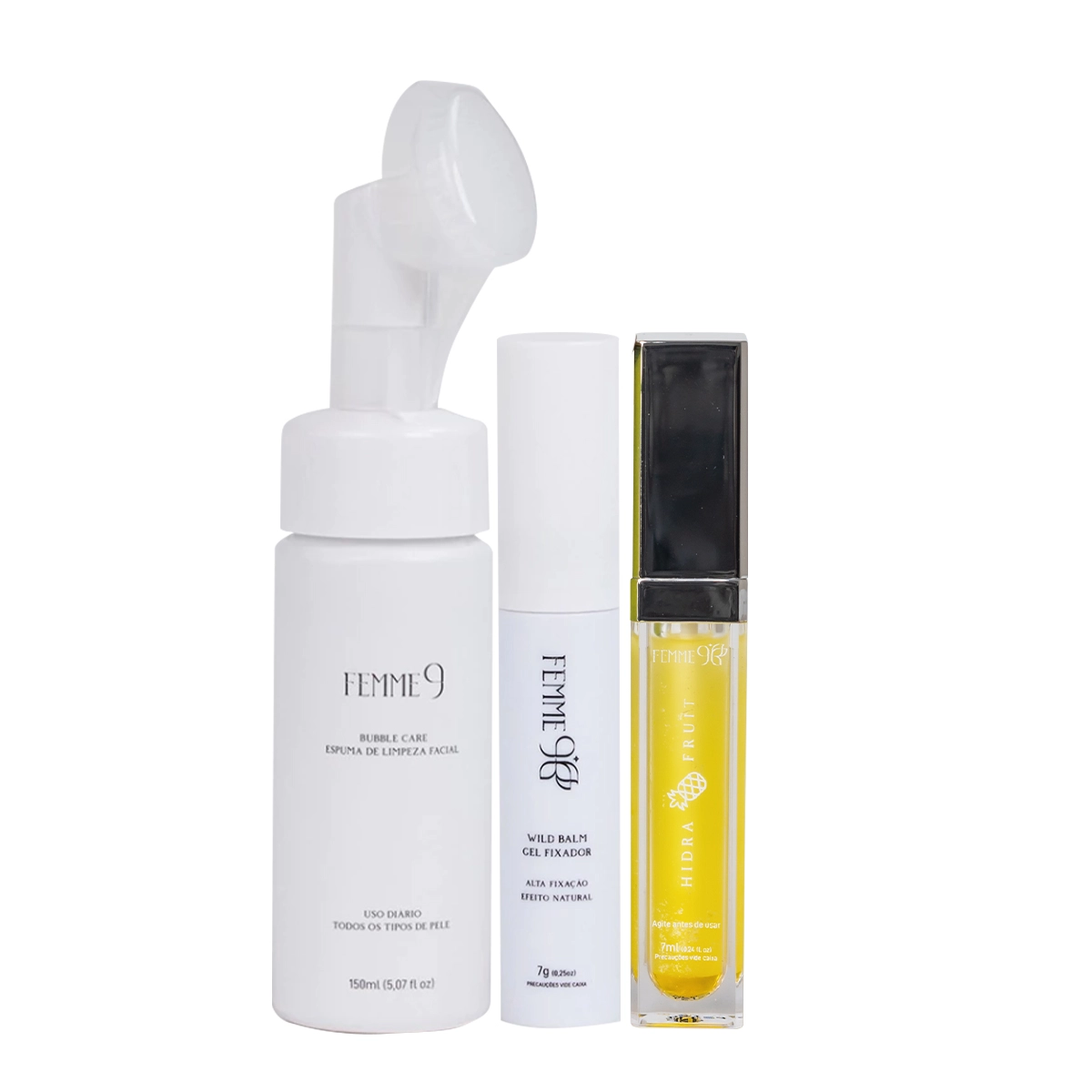 Kit Femme9 Espuma De Limpeza Gel Fixador E Hidra Fruit Abacaxi (3 Produtos)