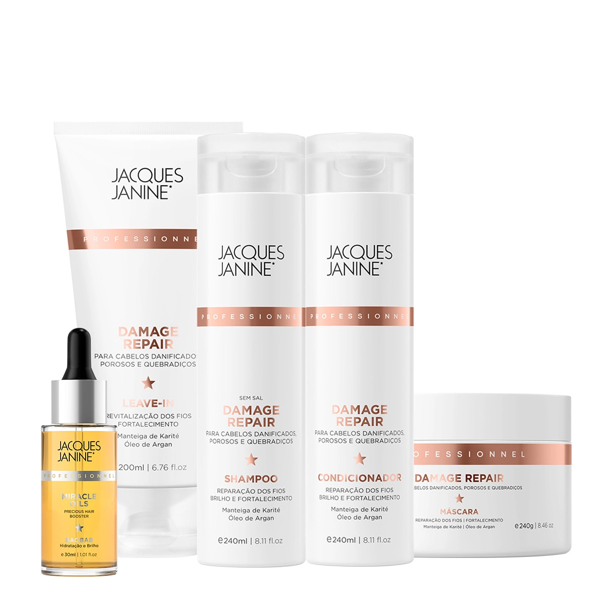 Produto Kit_Jacques_Janine_Damage_Repair_Shampoo_Condicionador_Mascara_Leave-in_e_Oils_Baobab_Evas_1