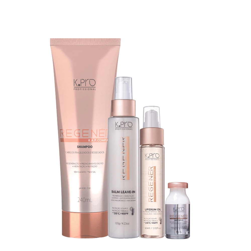Kit K.Pro Profissional Regenér Shampoo Leave-in Oil E Ampola (4 Produtos)