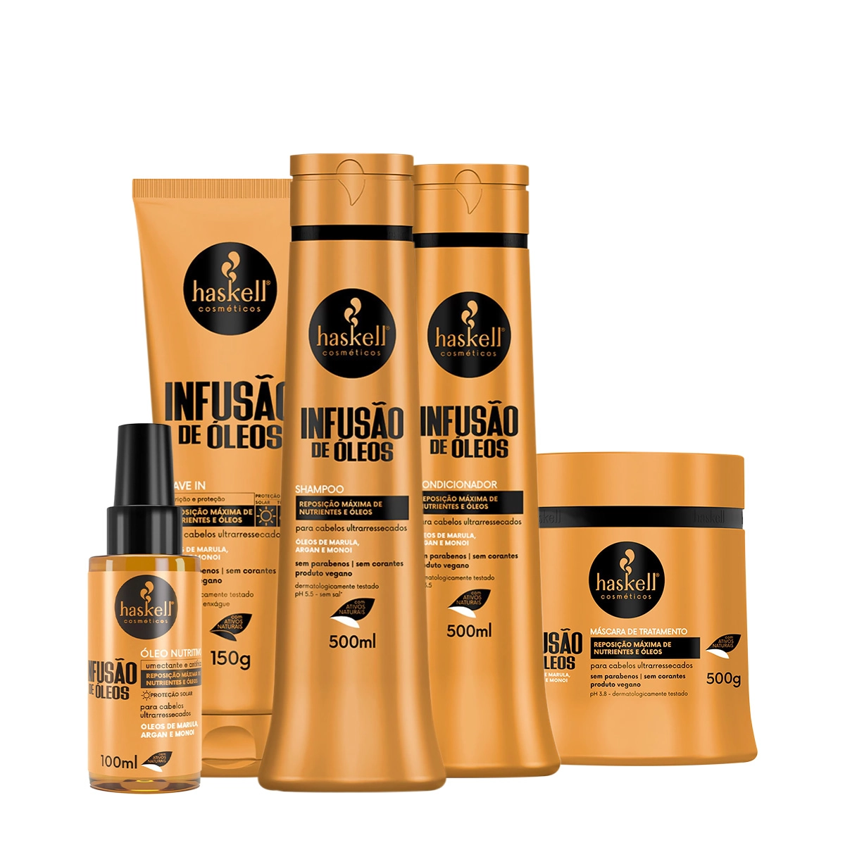 Kit Haskell Infusão De Óleos Shampoo Condicionador Máscara Óleo E Leave-in (5 Produtos)