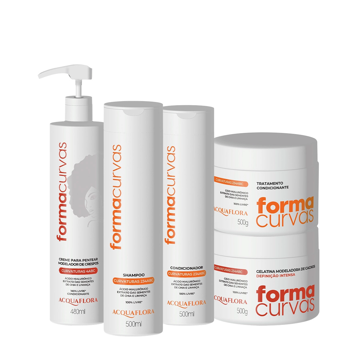 Kit Acquaflora Forma Curvas Shampoo Condicionador Tratamento Condicionante Creme De Pentear Crespos E Gelatina Intensa (