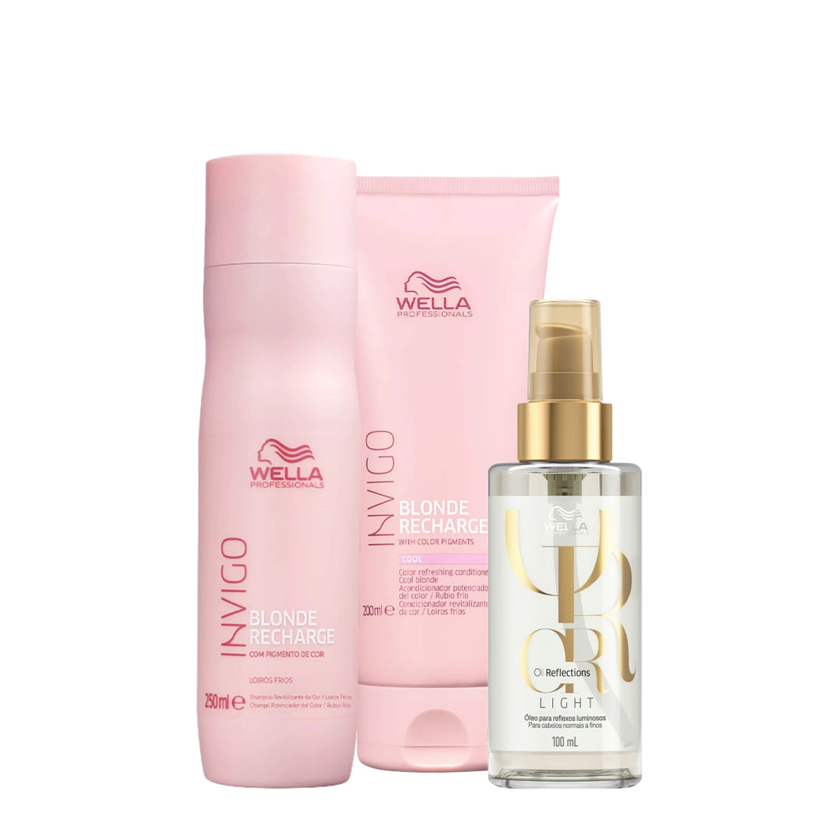 Kit Wella Professionals Invigo Blonde Recharge Reflections Duo Oil Light 100 (3 Produtos)