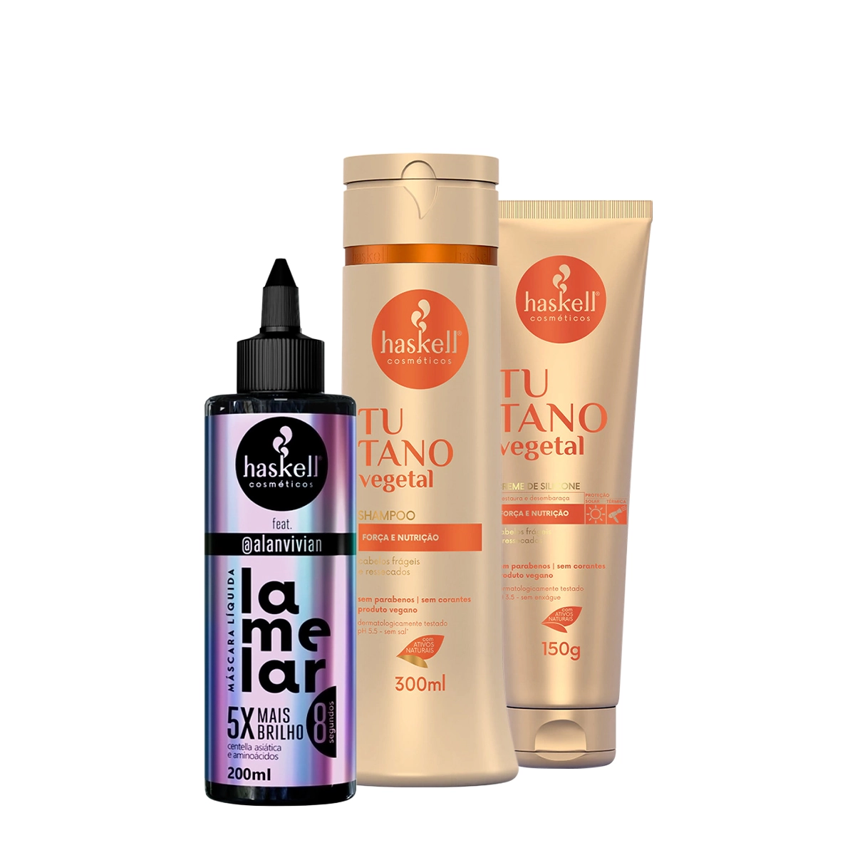 Kit Haskell Tutano Shampoo Leave-in E Lamelar Máscara Líquida (3 Produtos)