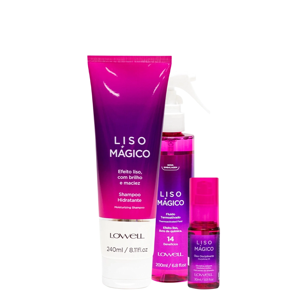 Kit Lowell Liso Mágico Shampoo Oil Fluído (3 Produtos)