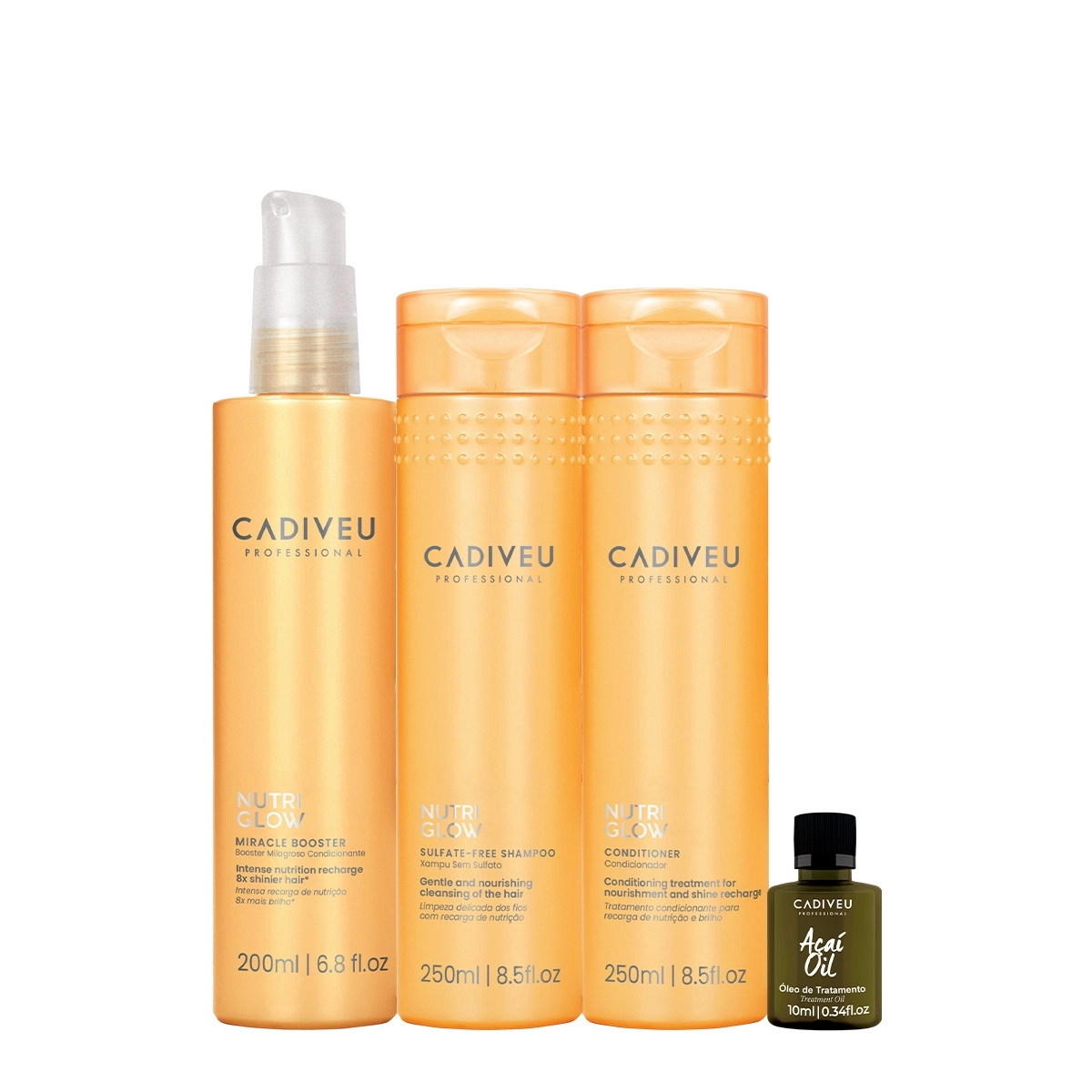 Kit Cadiveu Professional Nutri Glow Shampoo Condicionador Pré-Shampoo E Açaí Oil (4 Produtos)