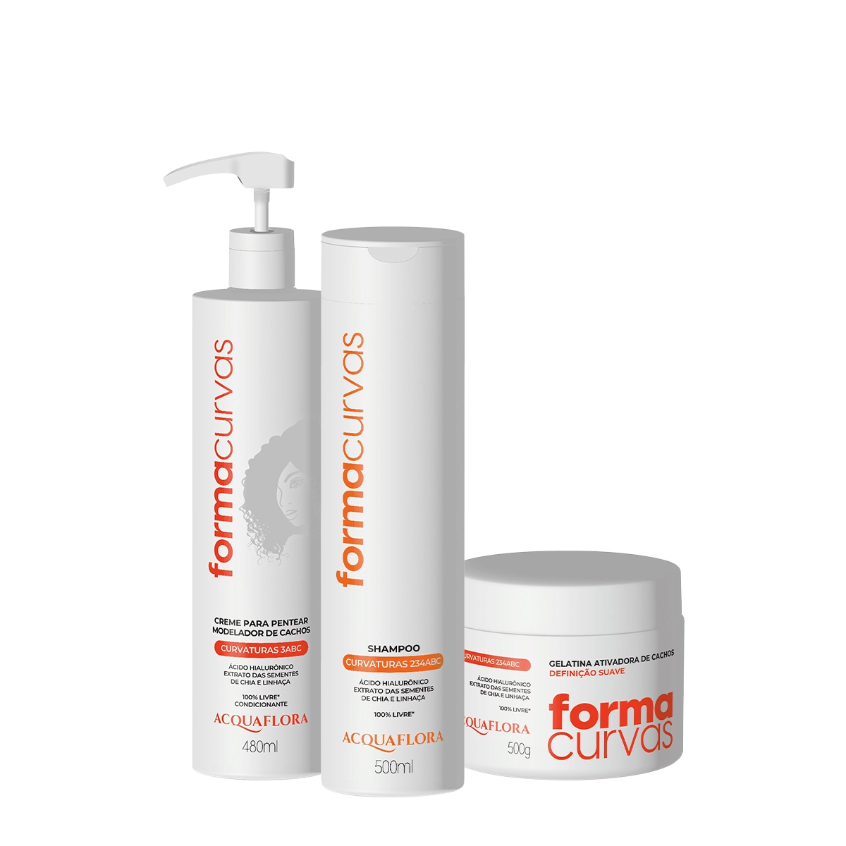 Kit Acquaflora Forma Curvas Shampoo Creme De Pentear Cachos E Gelatina Suave (3 Produtos)