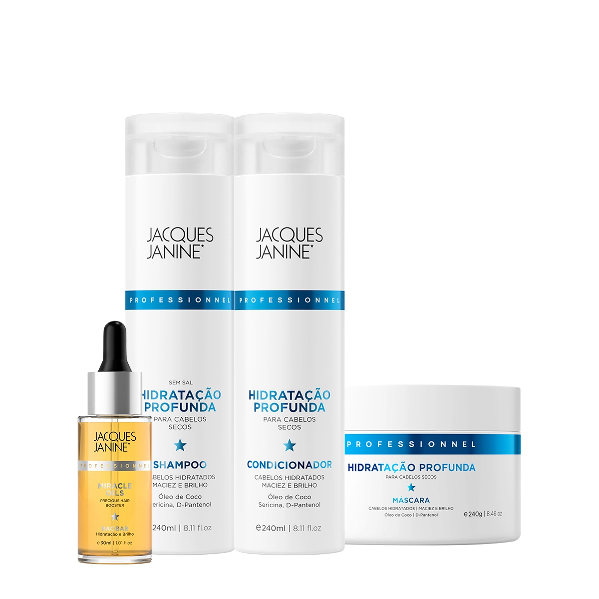 Produto Kit_Jacques_Janine_Hidratacao_Profunda_Shampoo_Condicionador_Mascara_e_Miracle_Oils_Baobab_Evas_1