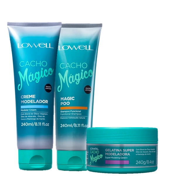 Lowell Cacho Magico Shampoo 240ml Creme Modelador 240ml E Gelatina 240ml