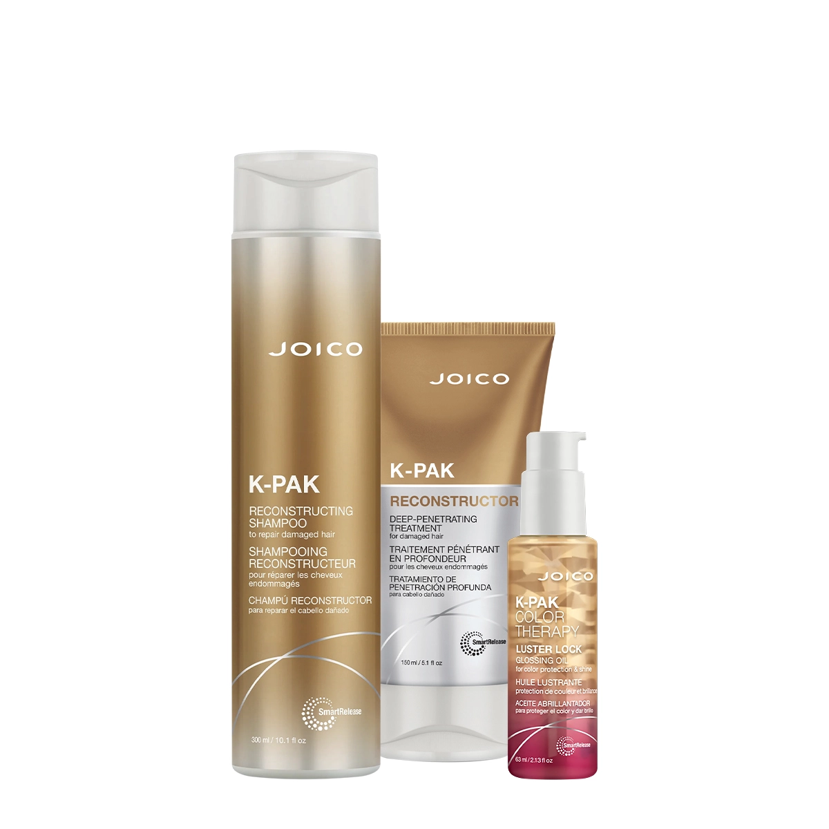 Kit Joico K-PAK Reconstrutor Deep Luster Shampoo Máscara Oil (3 Produtos)
