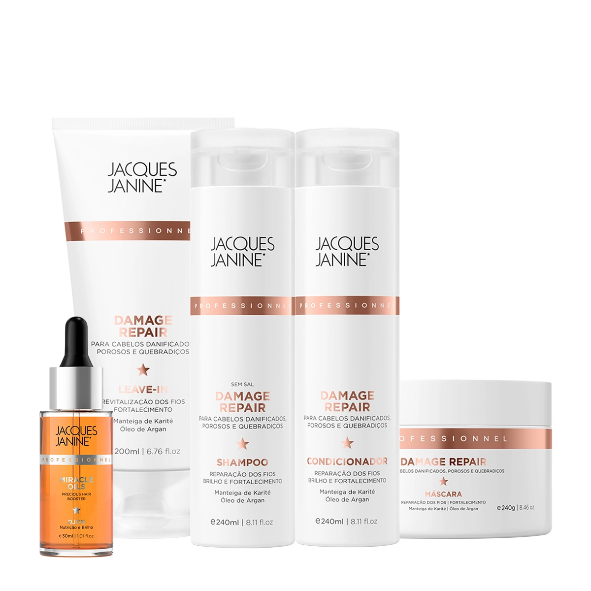 Produto Kit_Jacques_Janine_Damage_Repair_Shampoo_Condicionador_Mascara_Leave-in_e_Miracle_Oils_Ojon_Evas_1