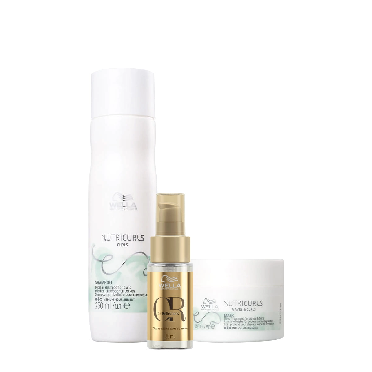 Wella Professionals Nutricurls Shampoo 250ml+Máscara Capilar 150ml+Oil Reflections 30ml
