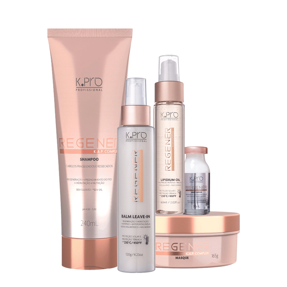 Kit K.Pro Profissional Regenér Shampoo Máscara Leave-in Oil Ampola (5 Produtos)