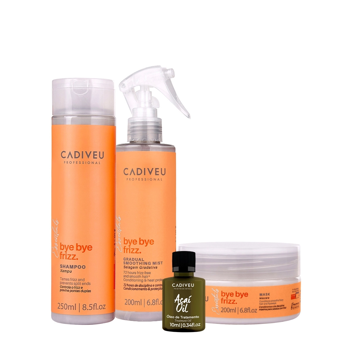 Kit Cadiveu Professional Bye Bye Frizz Shampoo Máscara Selagem Gradativa E Açaí Oil (4 Produtos)