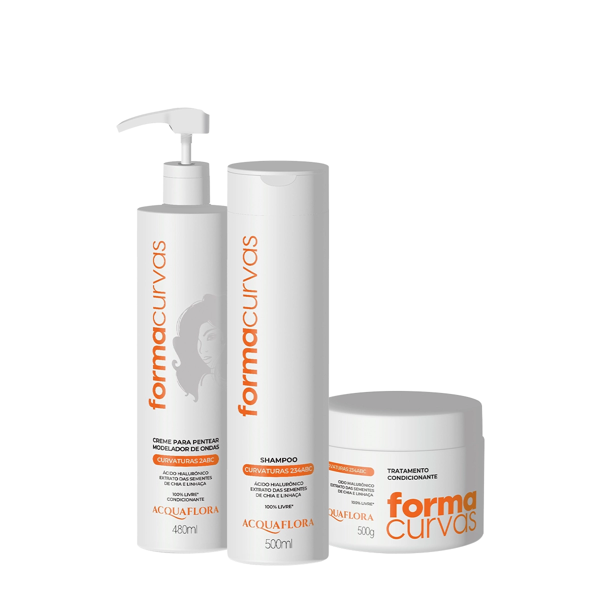 Kit Acquaflora Forma Curvas Shampoo Tratamento Condicionante E Creme De Pentear Ondas (3 Produtos)