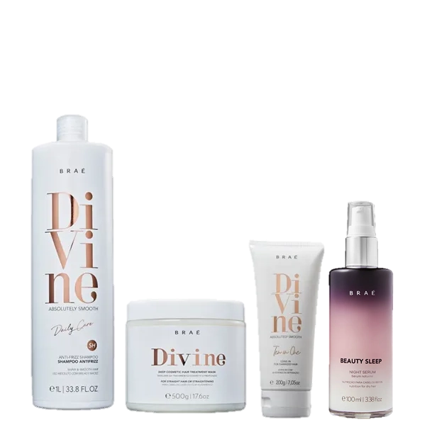 Braé Divine Anti Frizz Shampoo 1L Mascara 500g Leave-in 200g E Beauty Sleep 100ml