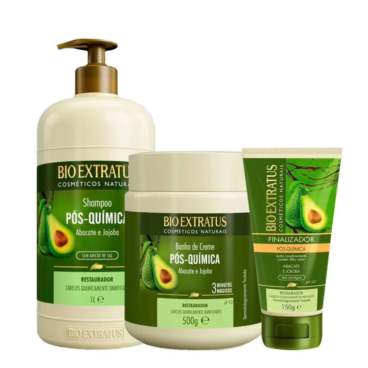 Kit Bio Extratus Pós-Química Shampoo Banho De Creme M E Finalizador (3 Produtos)