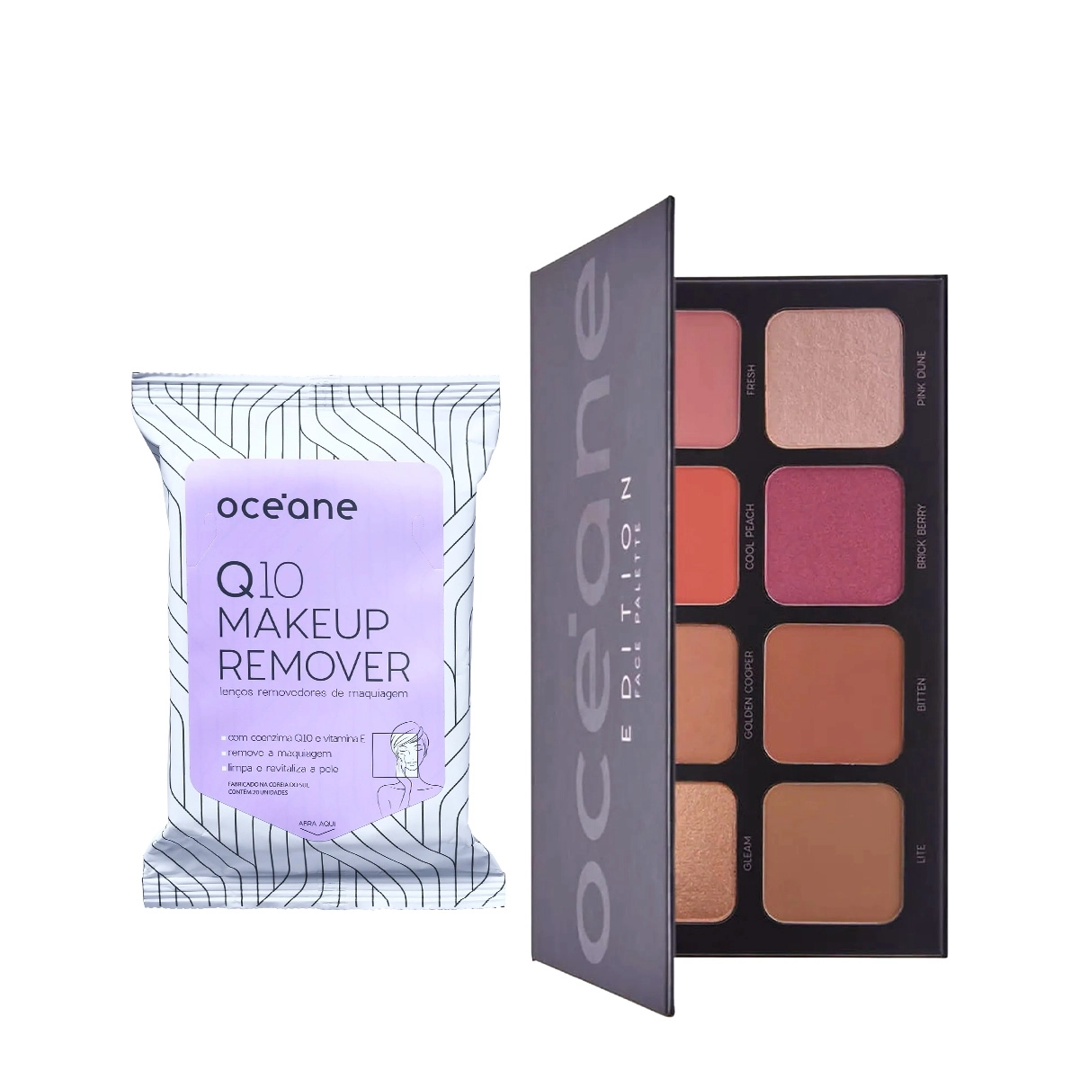 Kit Océane Q10 Makeup Lenço Demaquilantee E Face Palette Multifuncional (2 Produtos)