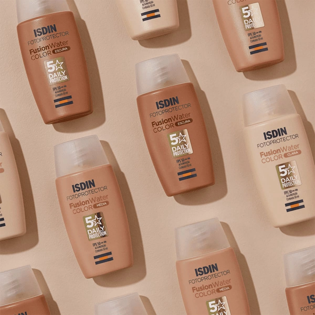 Produto ISDIN_Fusion_Water_5_Stars_FPS50_Color_Clara_Protetor_Solar_Facial_com_Cor_50ml_Evas_3