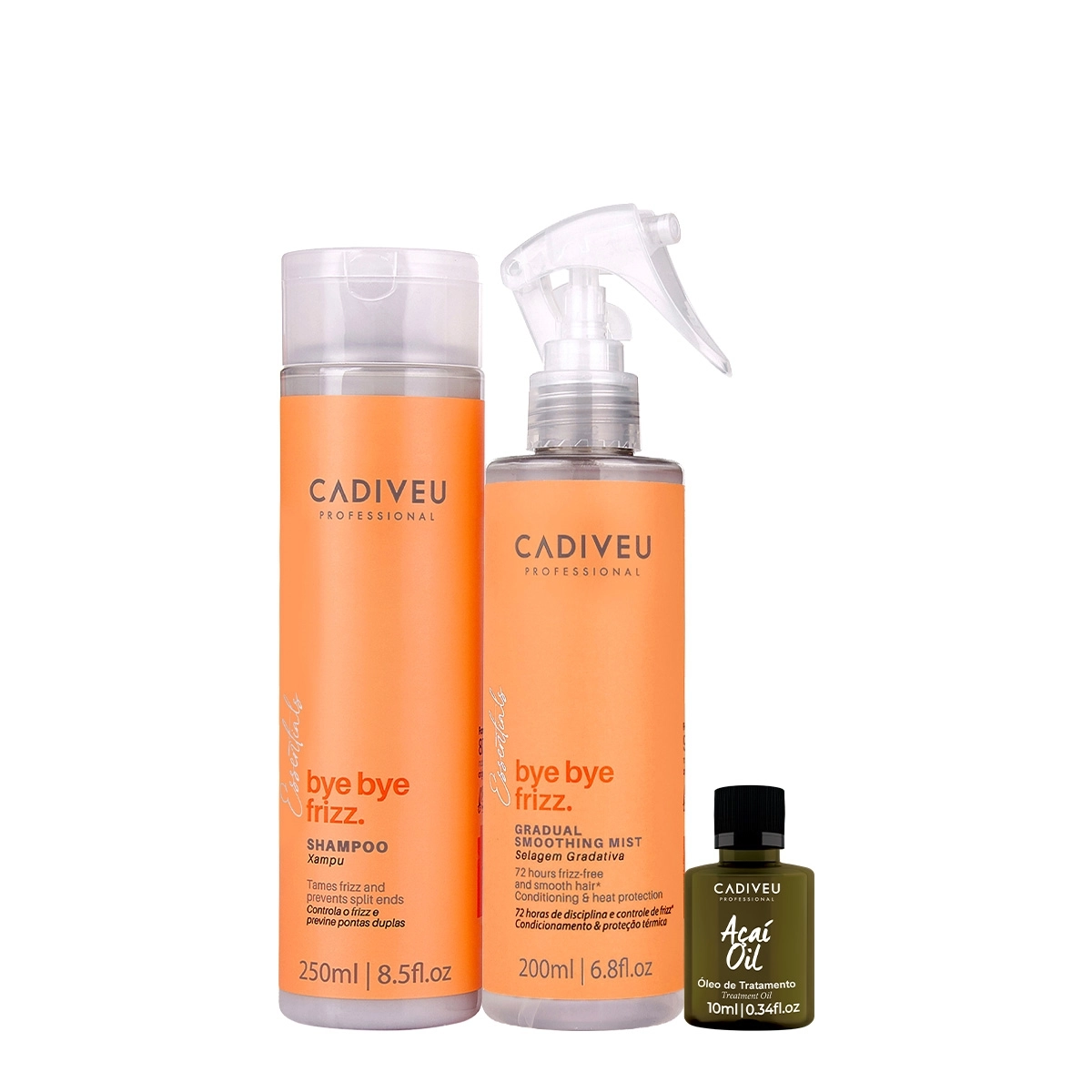 Kit Cadiveu Professional Bye Bye Frizz Shampoo Selagem Gradativa E Açaí Oil (3 Produtos)