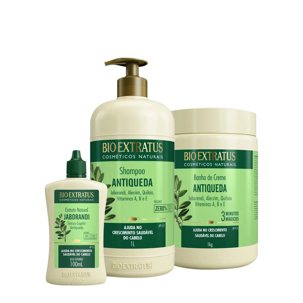 Kit Bio Extratus Jaborandi Antiqueda Shampoo Litro Máscara E Tônico Antiqueda (3 Produtos)