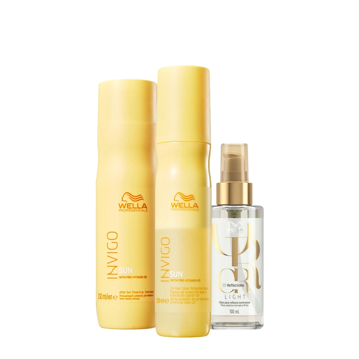 Kit Wella Professionals Invigo Sun Reflections Shampoo Leave-in Oil Light 100 (3 Produtos)