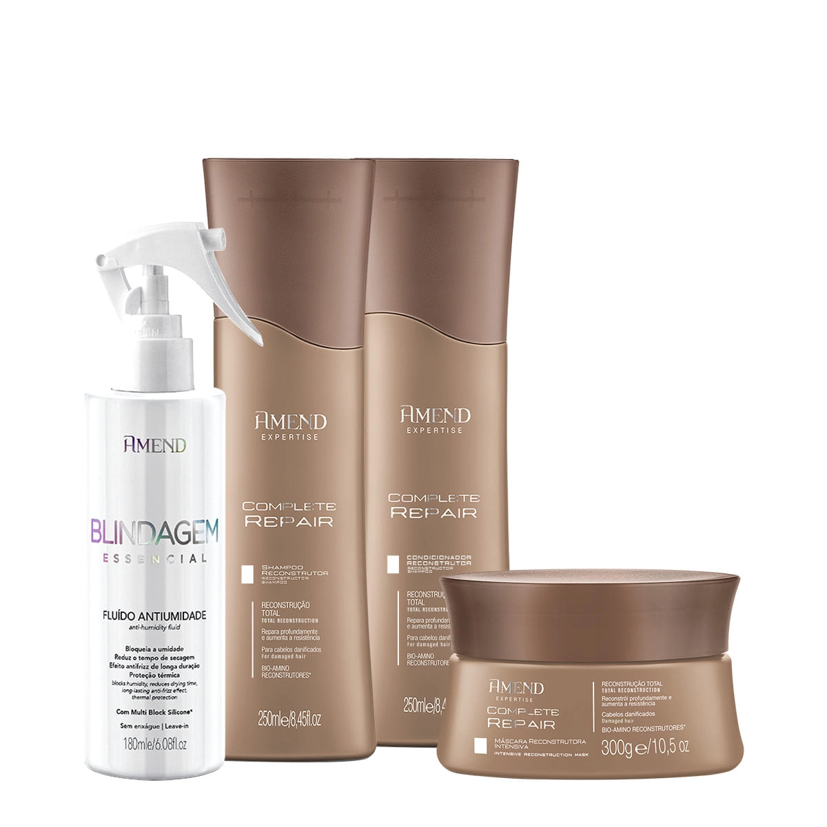 Produto Kit_Amend_Complete_Repair_Shampoo_Condicionador_Mascara_Fluido_Antiumidade_Evas_1