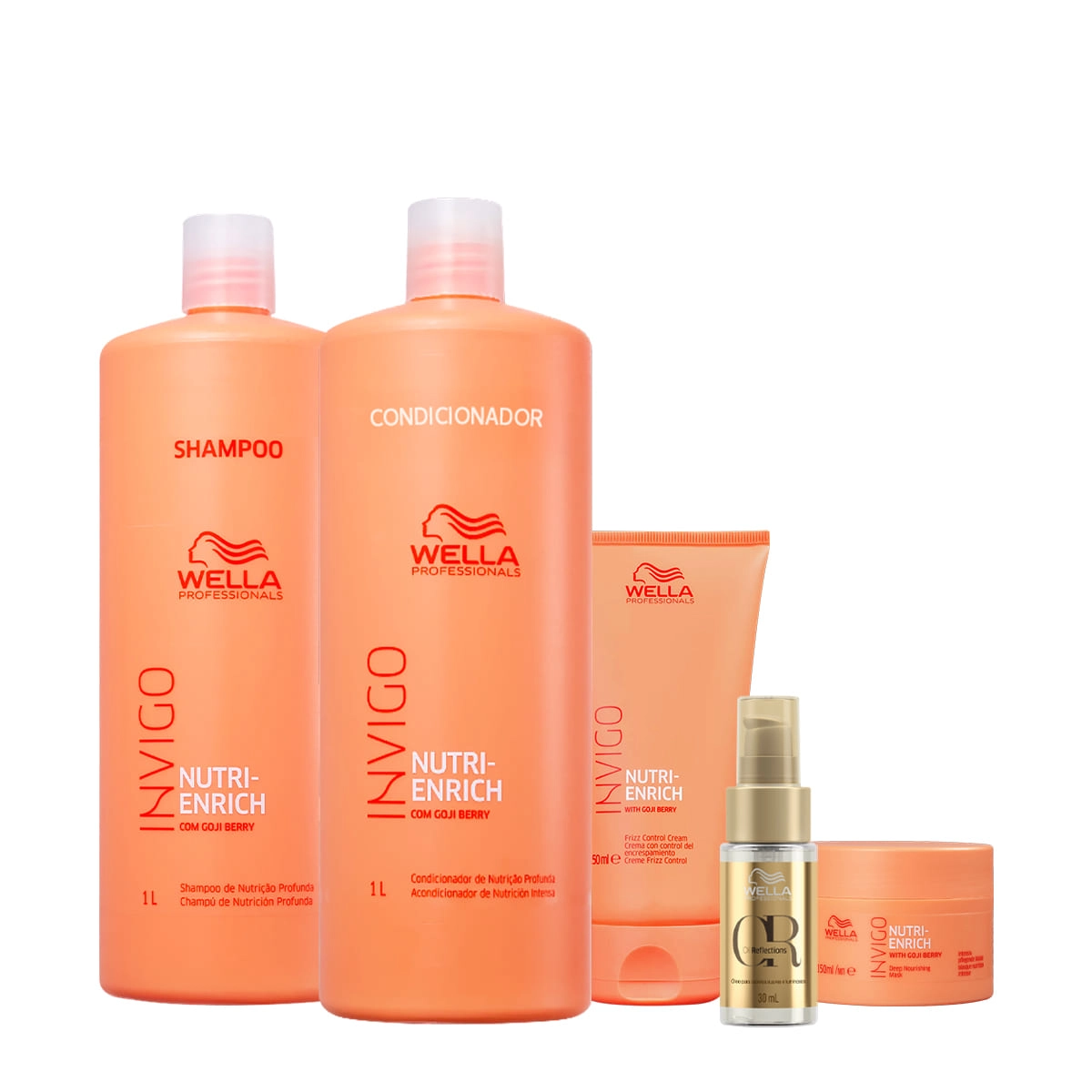 Kit Wella Professionals Invigo Nutri-Enrich E Oil Reflections Shampoo Condicionador 1L 5 Produtos