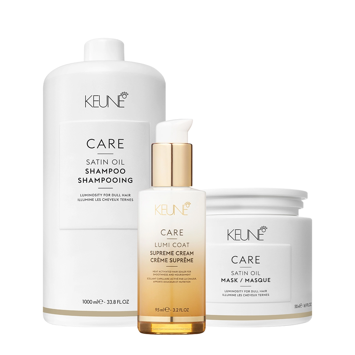Kit Keune Care Satin Oil Shampoo Litro Máscara G E Lumi Coat Supreme Cream (3 Produtos)