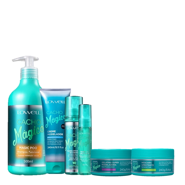 Lowell Cacho Magico Shampoo 500ml Creme Modelador 240ml Fluido 200ml Oleo 60ml Gelatina 240g E Mascara 240g
